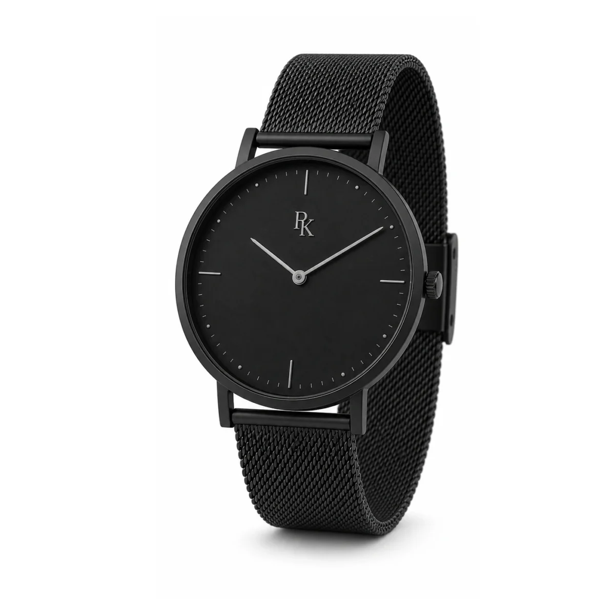 rk-min-39-mbk-msh-angle Desiyaaro Minima 39mm Matte Black Mesh Minimalist Watch - Image 3