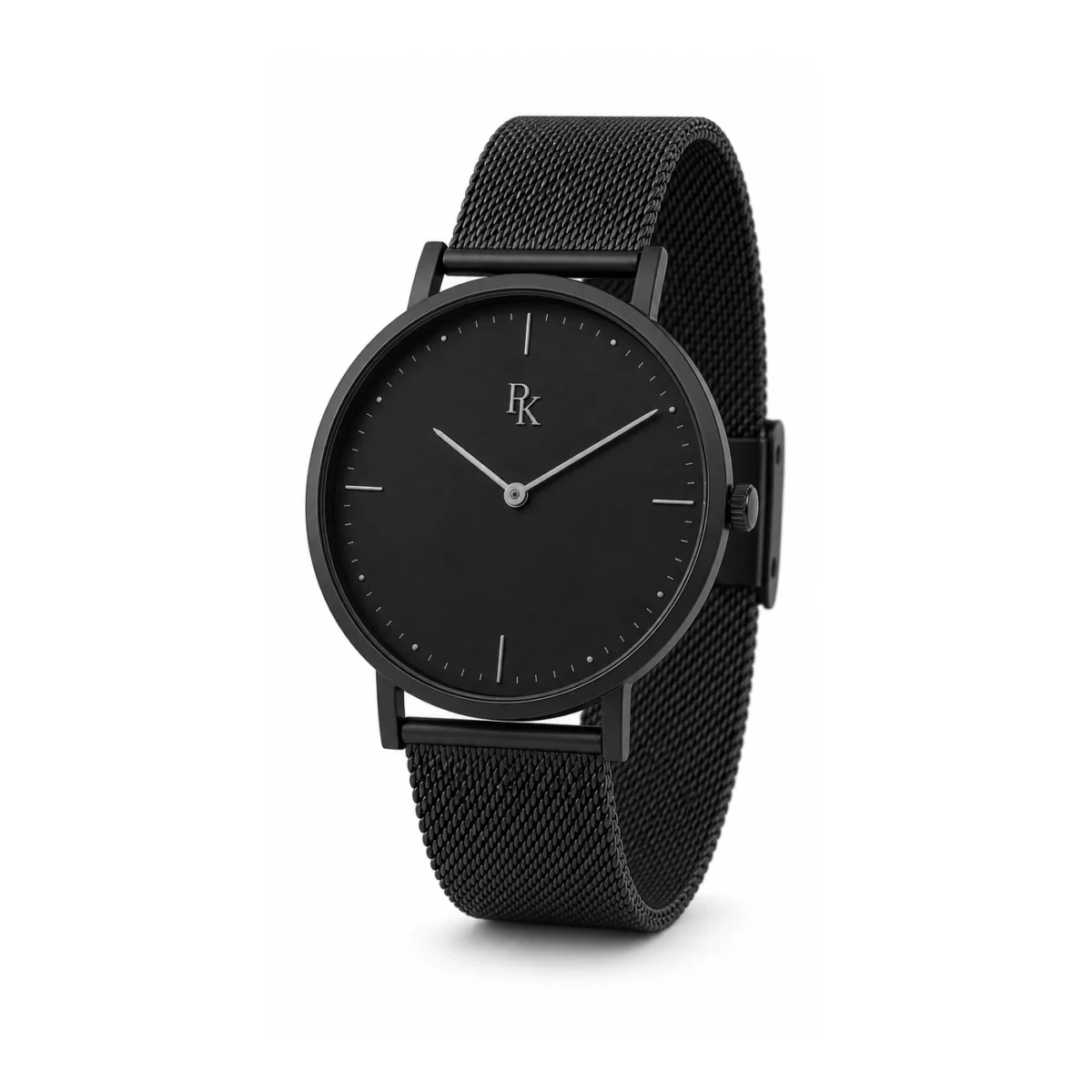 rk-min-39-mbk-msh-front Desiyaaro Minima 39mm Matte Black Mesh Minimalist Watch - Image 2