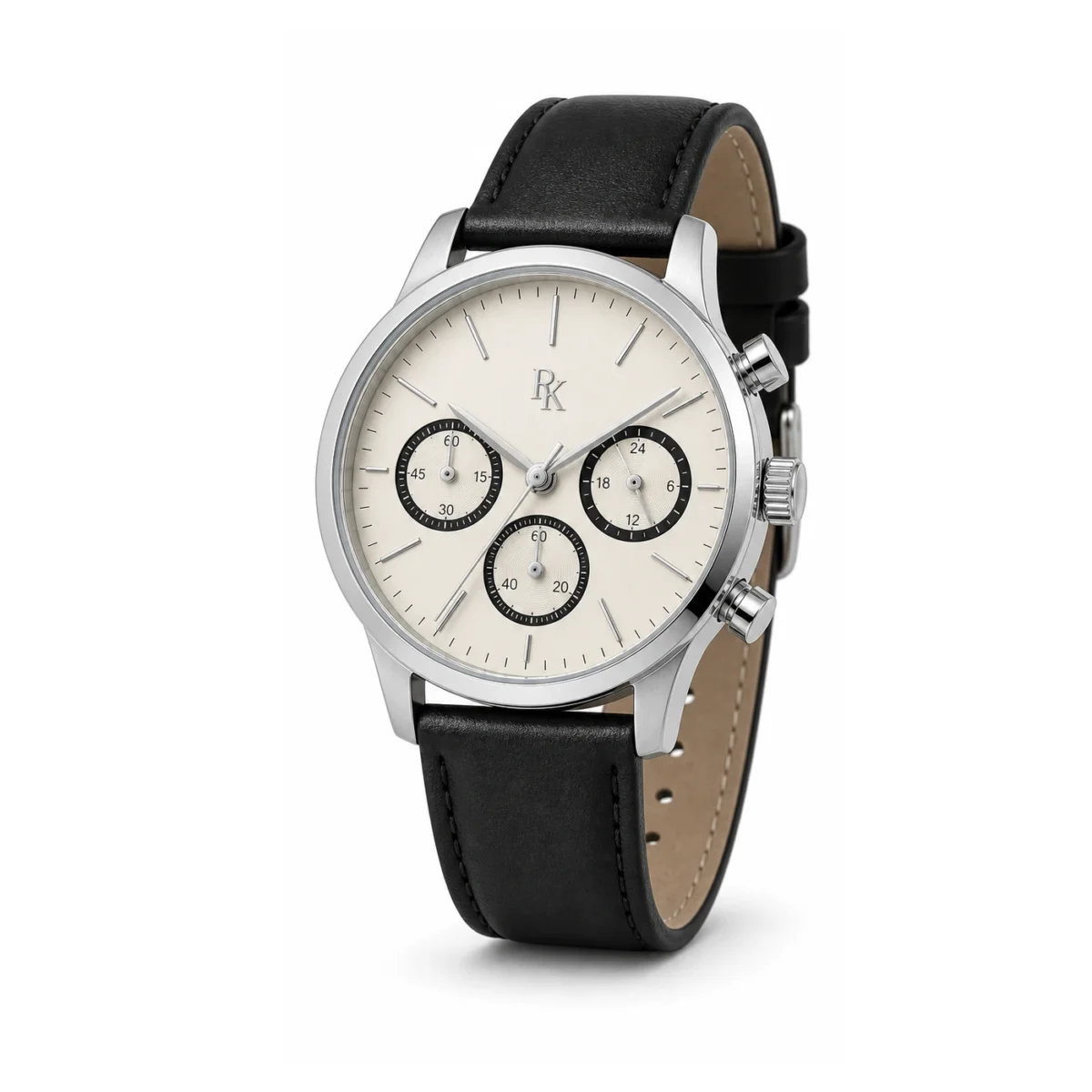 rk-tmp-42-ivy-blk-angle Desiyaaro Tempo 42mm Ivory Black Chronograph Watch - Image 3