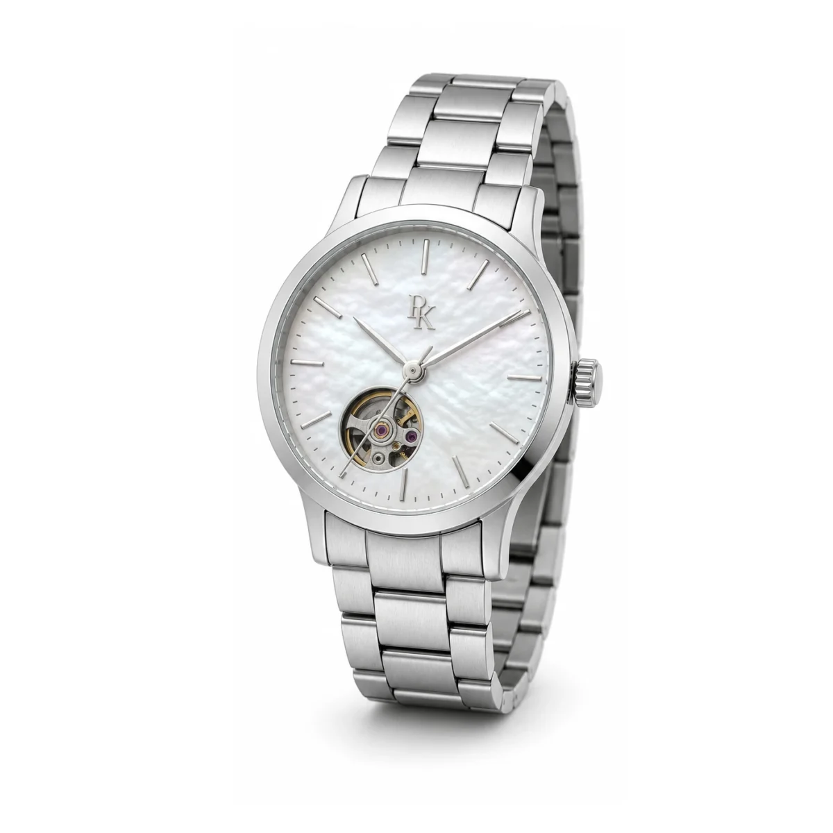 rk-vlt-38-prl-opn-angle Desiyaaro Vault 38mm Pearl Open Heart Watch - Image 3
