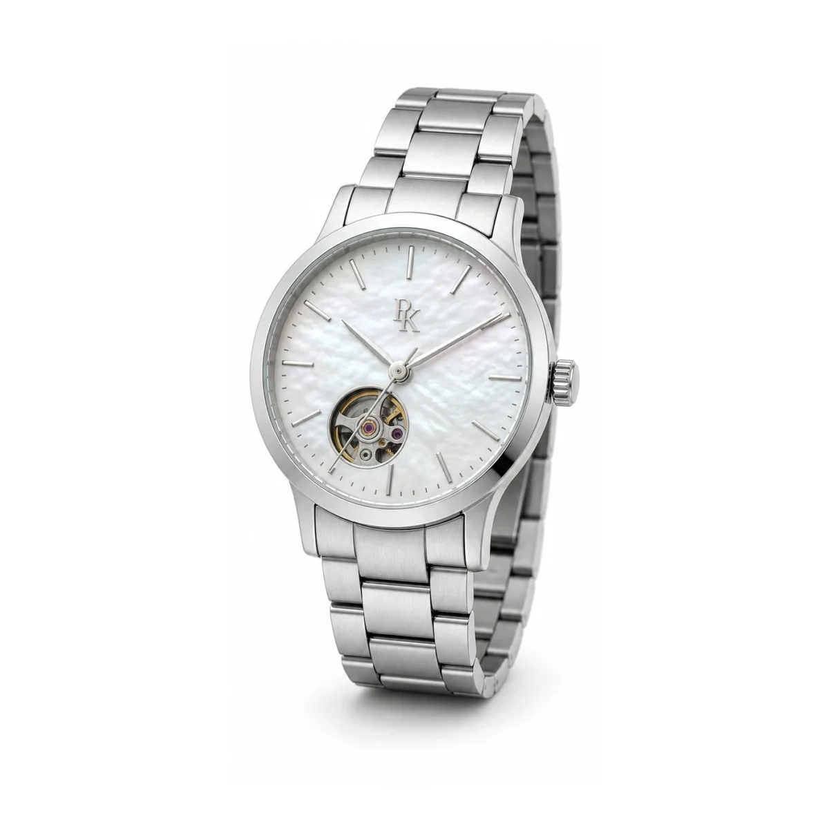 rk-vlt-38-prl-opn-front Desiyaaro Vault 38mm Pearl Open Heart Watch - Image 2