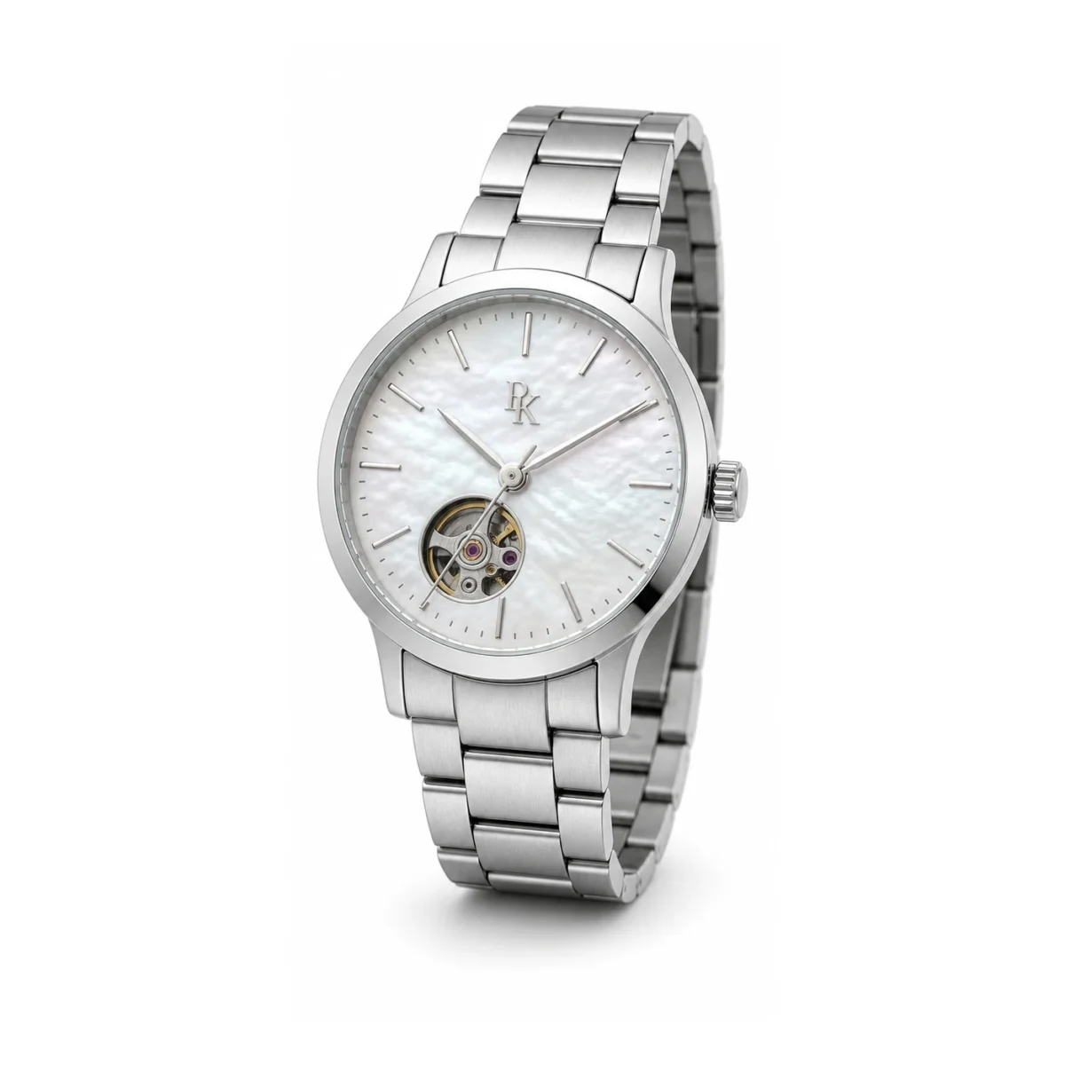 rk-vlt-38-prl-opn-strap Desiyaaro Vault 38mm Pearl Open Heart Watch - Image 5
