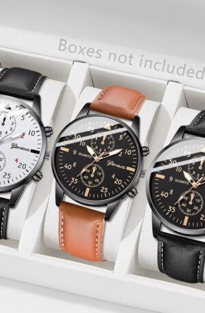 3pcs men's fashion watch set business trend versatile retro classic round dial quartz watch set as a holiday gift for him