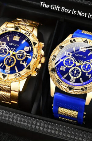 [vintage watch set] 2pcs men's quartz watch set | stainless steel | casual watch | business watch | silicone watch