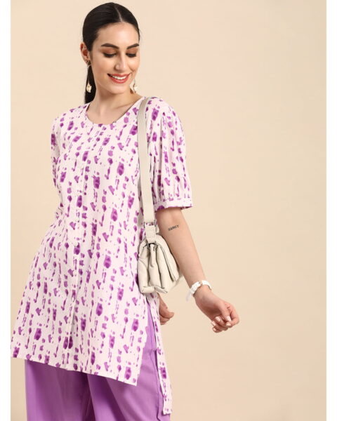 Anouk Purple Printed Kurta Set