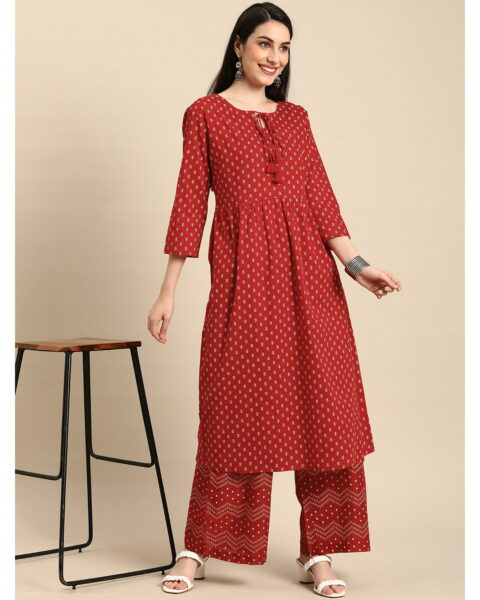 Anouk Red Printed Kurta Set