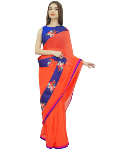 Atasi Orange Georgette Saree