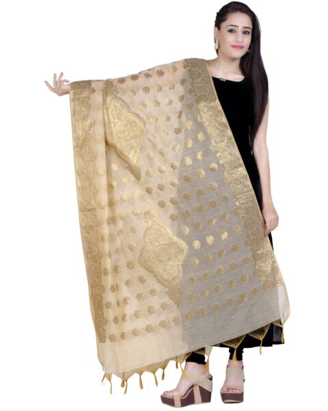 Chandrakala Beige Banarasi Silk Zari Woven Stole - Style 37615
