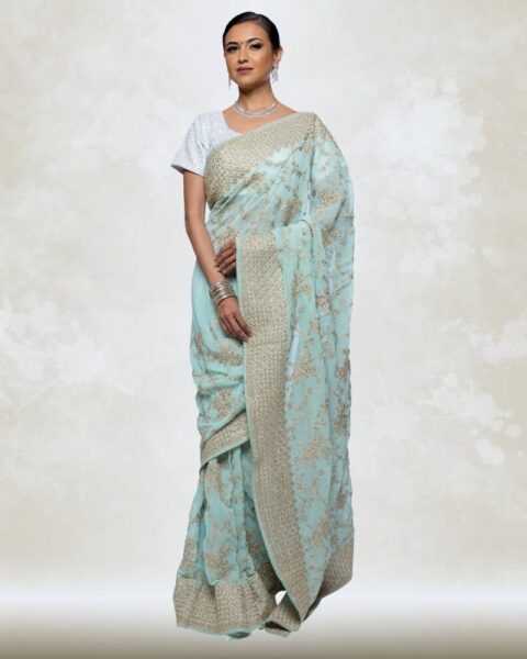 Chiro S By Jigyasa Gold Georgette Embroidered Saree