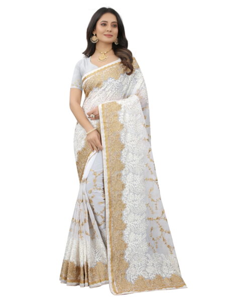 Craftstribe Georgette Embroidered Traditional Saree
