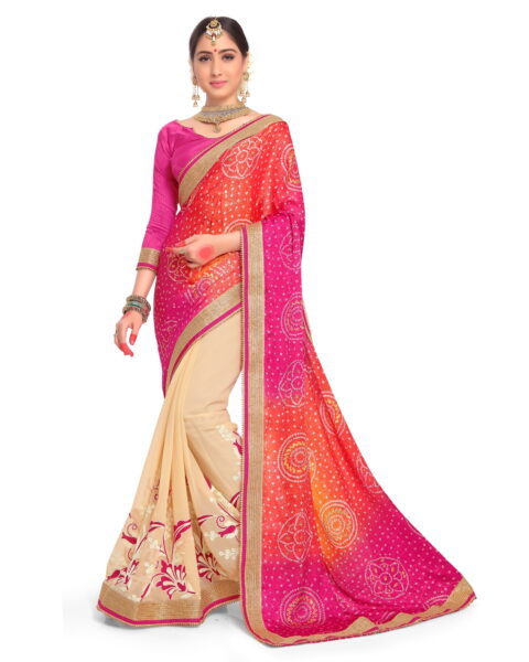 Elina Fashion Georgette Embroidered Wedding Saree