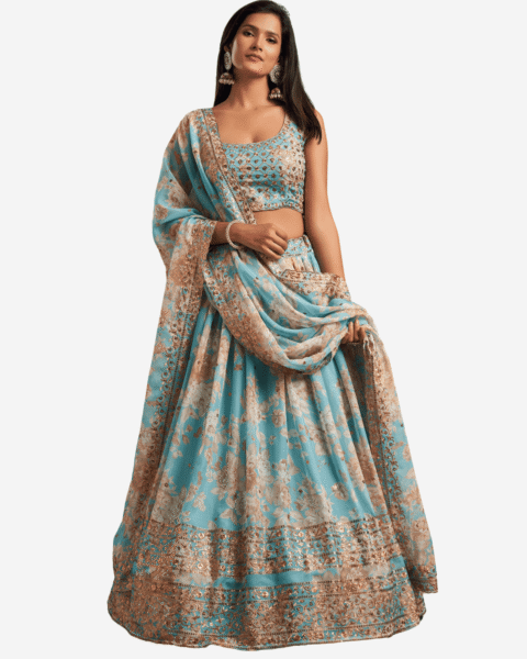 Happy Fashion Blue Organza Lehenga Choli
