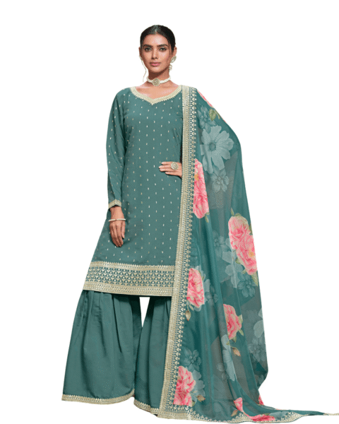 Happy Fashion Turquoise Embroidered Sharara Set