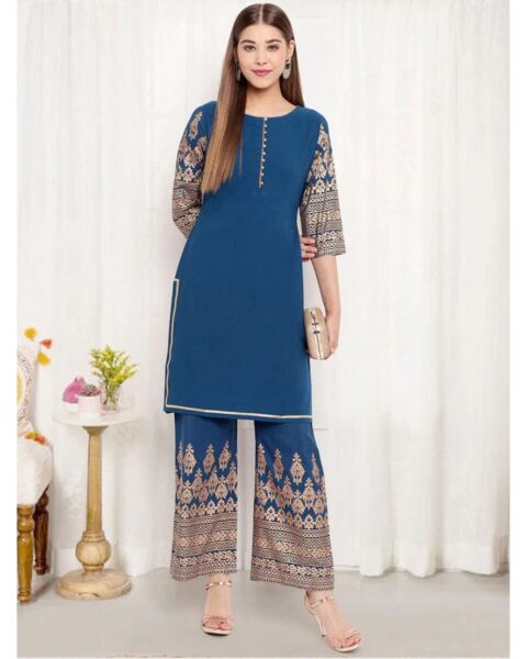 Nishtha Chadda Teal Crepe Printed Sharara Set
