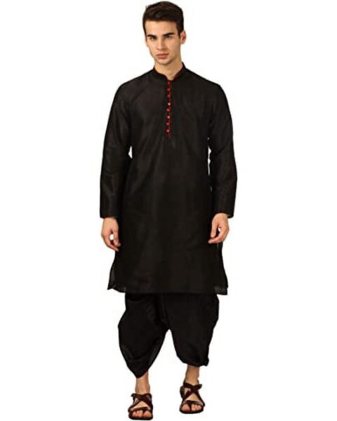 Royal Kurta Black Art Silk Kurta Dhoti Set