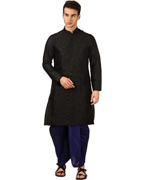 Royal Kurta Black Silk Kurta Dhoti Set