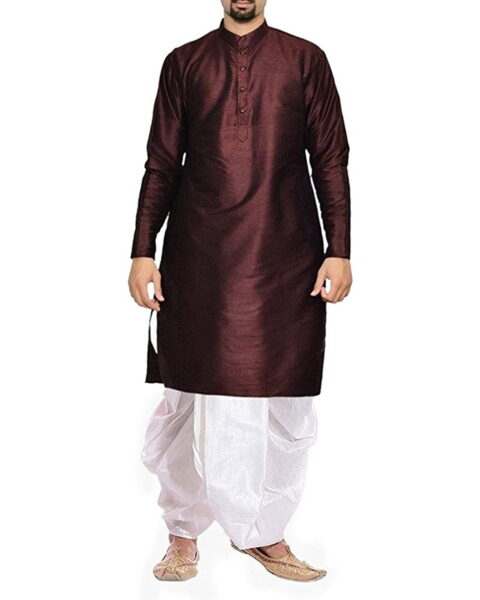 Royal Kurta Brown Silk Festive Kurta Dhoti Set