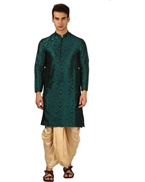 Royal Kurta Green Silk Printed Kurta Dhoti Set