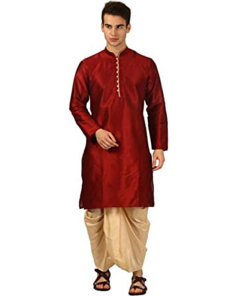 Royal Kurta Red Art Silk Kurta Dhoti Set