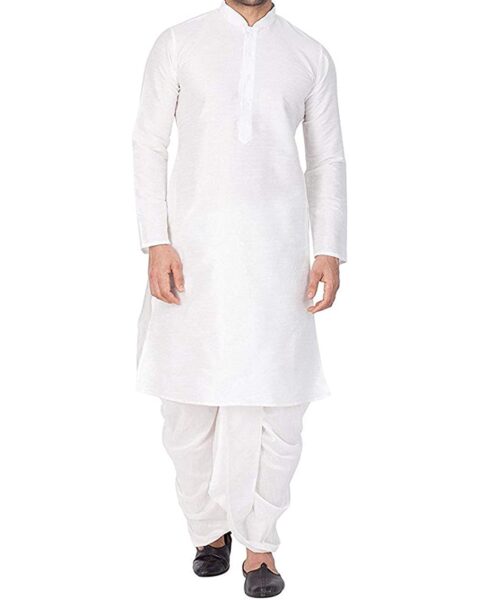Royal Kurta White Dupion Silk Kurta Dhoti Set