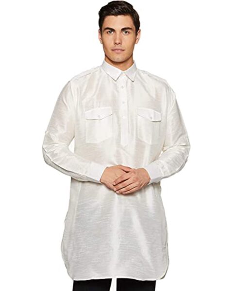 Royal Kurta White Silk Pathani Kurta Set