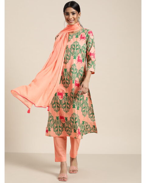 Sangria Peach Party Wear Kurta Set
