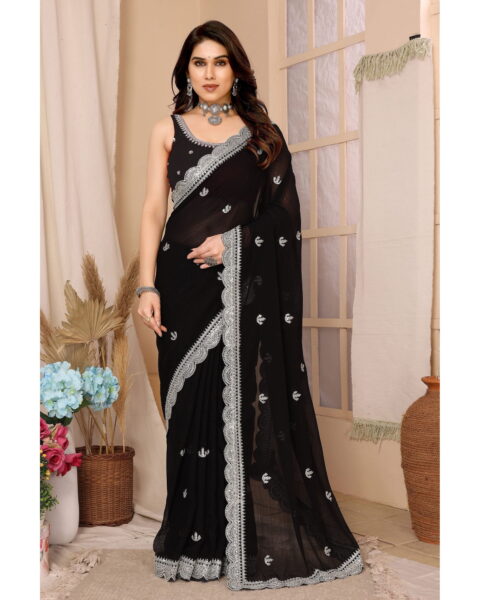 Saree Buta Black Chiffon Embroidered Saree