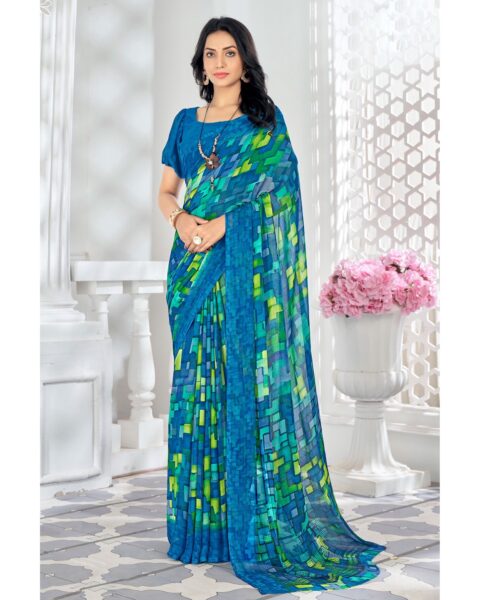 Saree Buta Blue Chiffon Printed Saree
