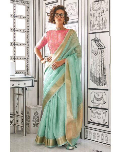 Saree Buta Blue Chiffon Woven Saree