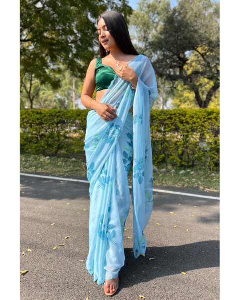 Saree Buta Blue Chiffon Saree