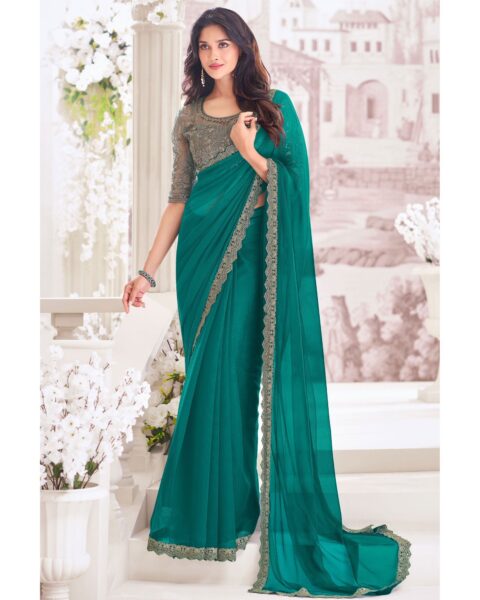 Saree Buta Green Chiffon Embroidered Saree