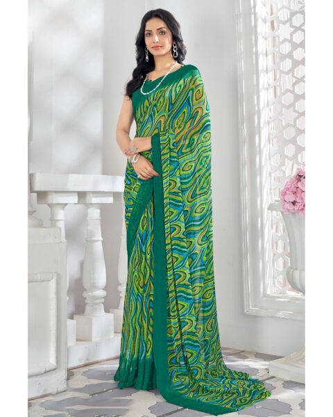 Saree Buta Green Chiffon Printed Saree