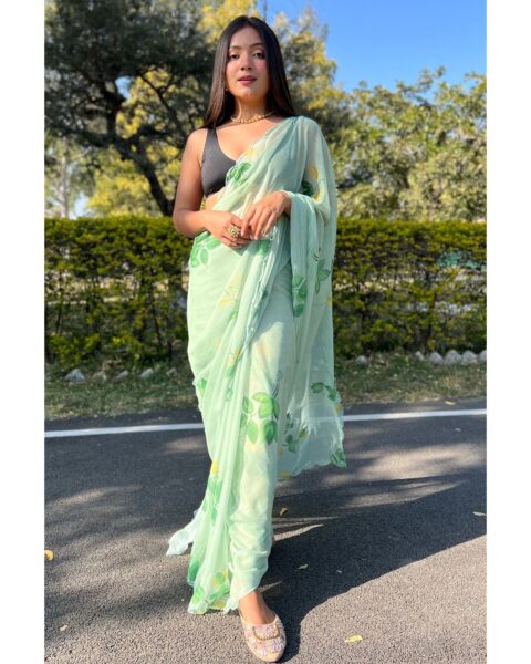 Saree Buta Green Chiffon Saree