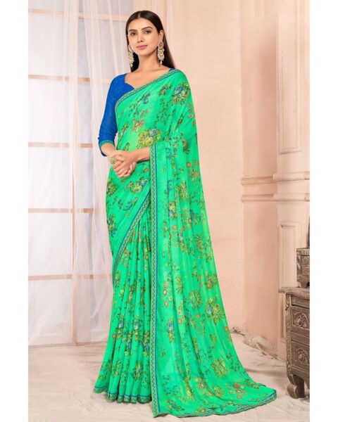 Saree Buta Green Chiffon Printed Saree - Style 60311