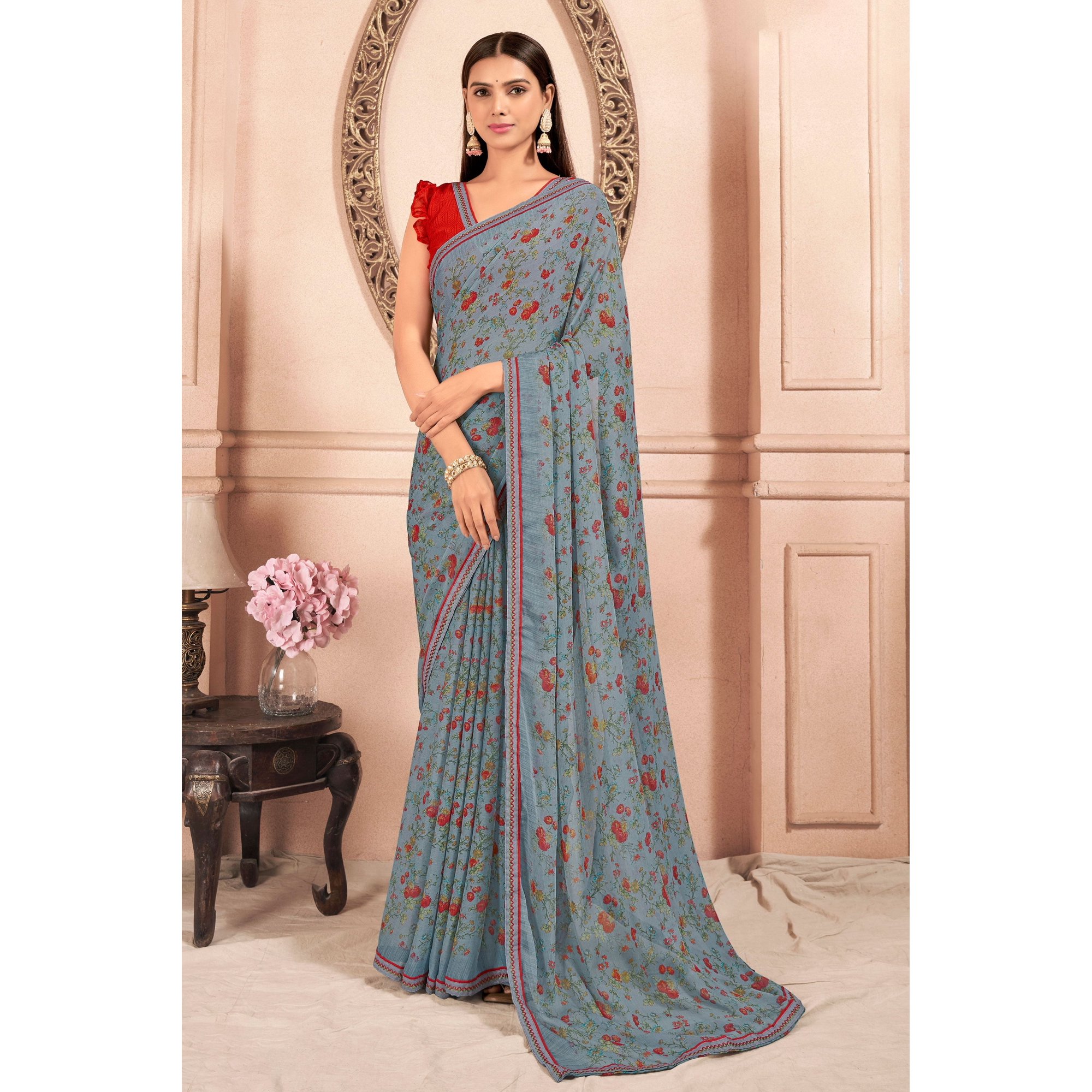Saree Buta Grey Chiffon Saree