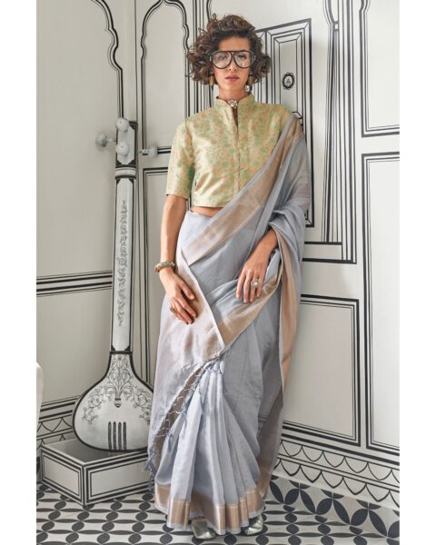 Saree Buta Grey Chiffon Woven Saree