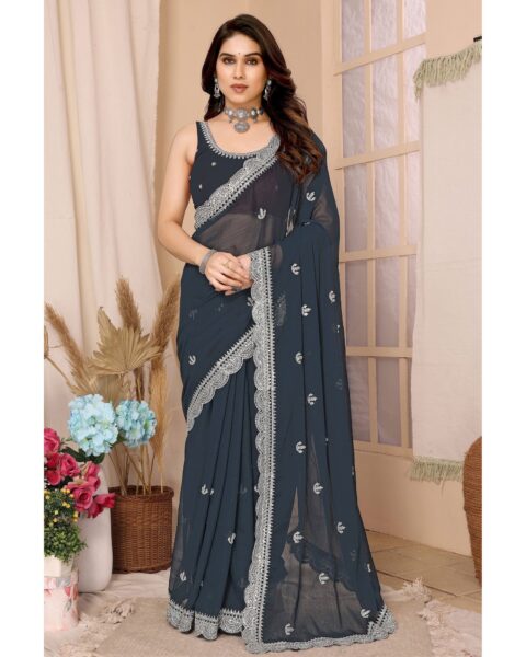 Saree Buta Grey Chiffon Embroidered Saree