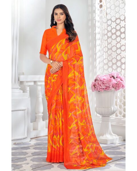 Saree Buta Orange Chiffon Printed Saree