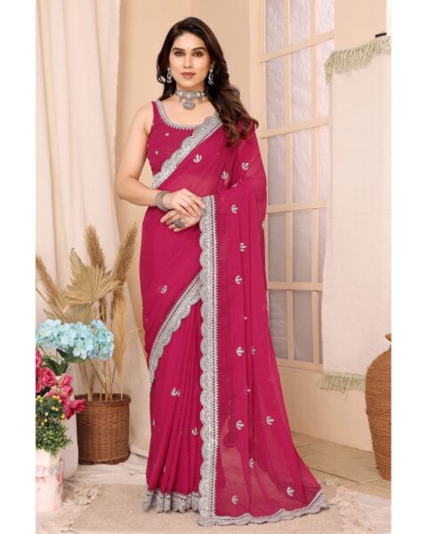 Saree Buta Pink Chiffon Embroidered Saree