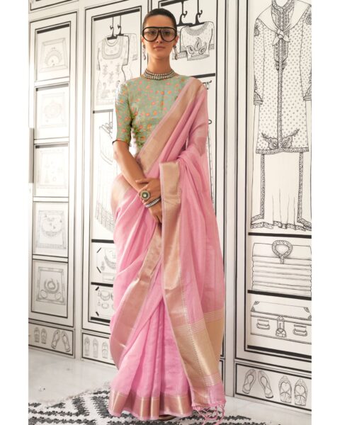 Saree Buta Pink Chiffon Woven Saree