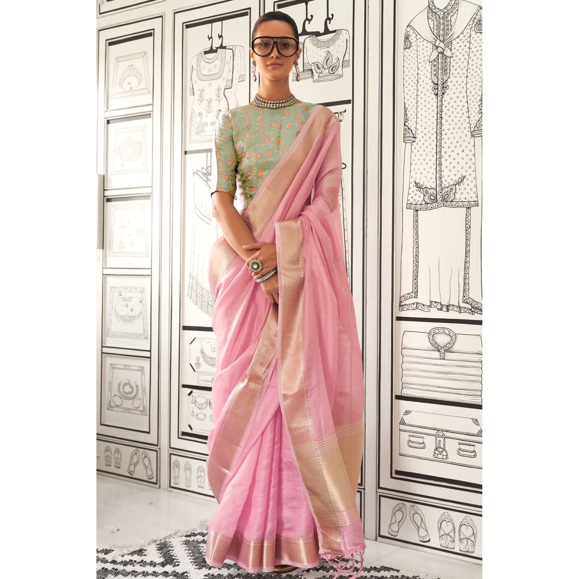 Saree Buta Pink Chiffon Saree