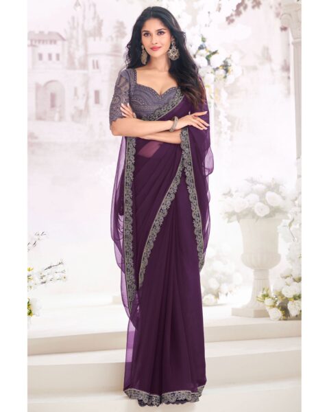 Saree Buta Purple Chiffon Embroidered Saree