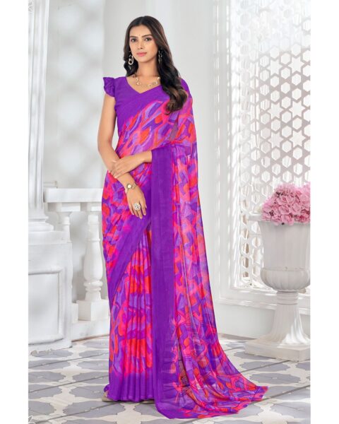 Saree Buta Purple Chiffon Printed Saree