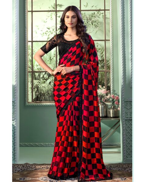 Saree Buta Red Chiffon Saree