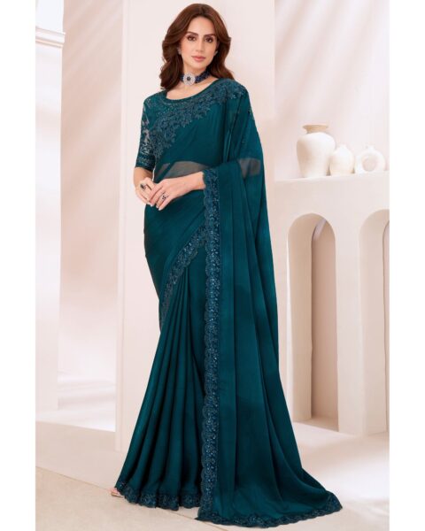 Saree Buta Teal Chiffon Embroidered Saree