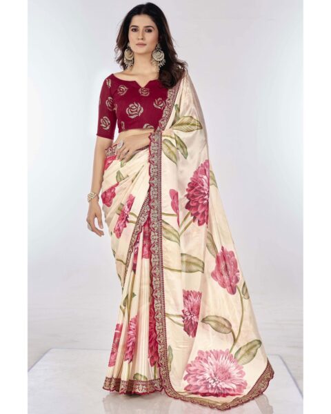 Saree Buta White Chiffon Embroidered Saree
