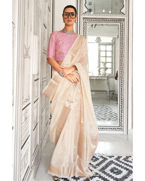 Saree Buta White Chiffon Woven Saree
