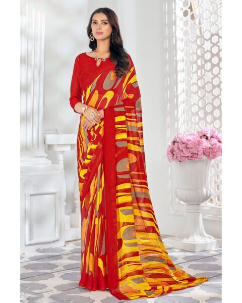 Saree Buta Yellow Chiffon Printed Saree