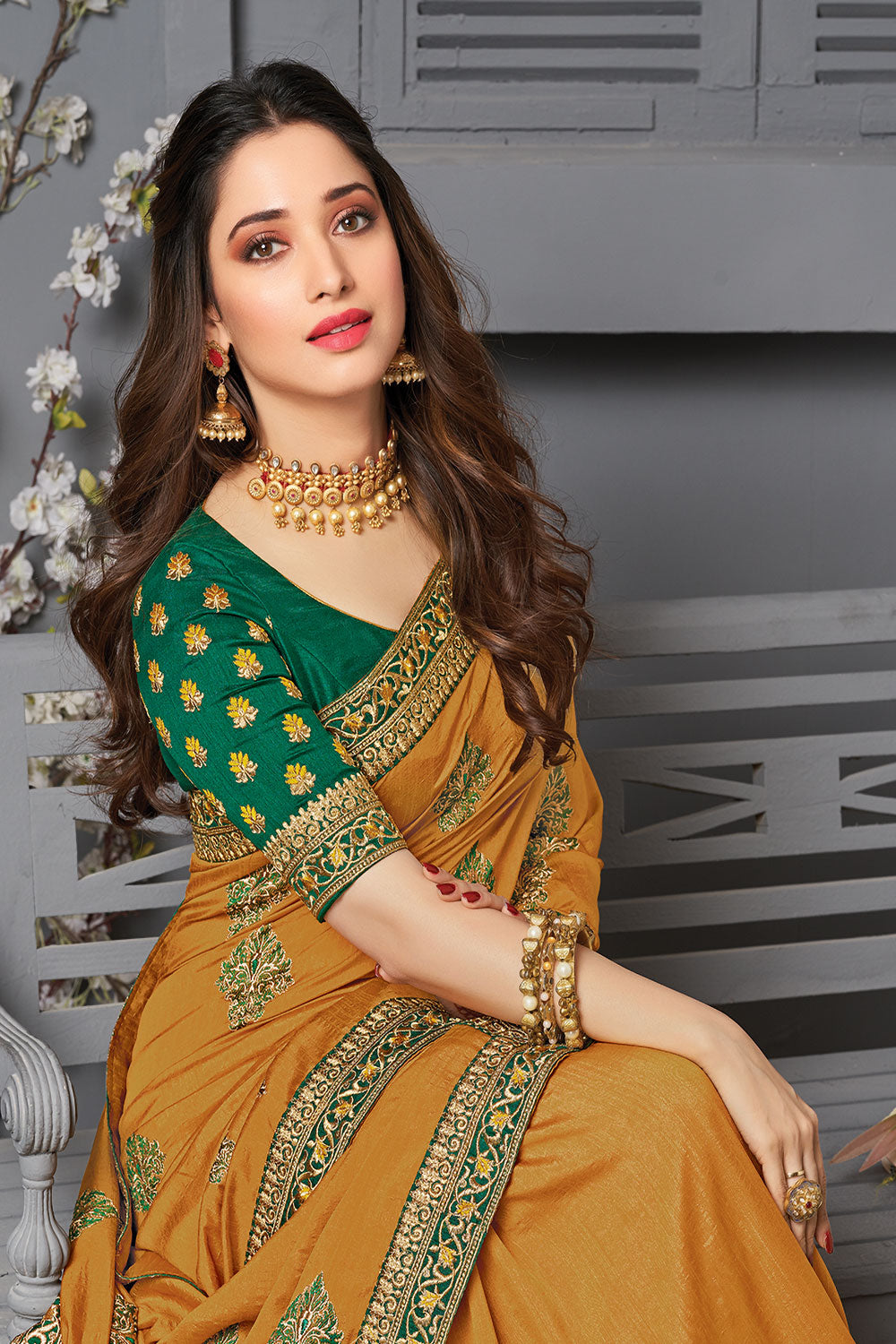 Saree Buta Mustard Embroidered Saree - view 2