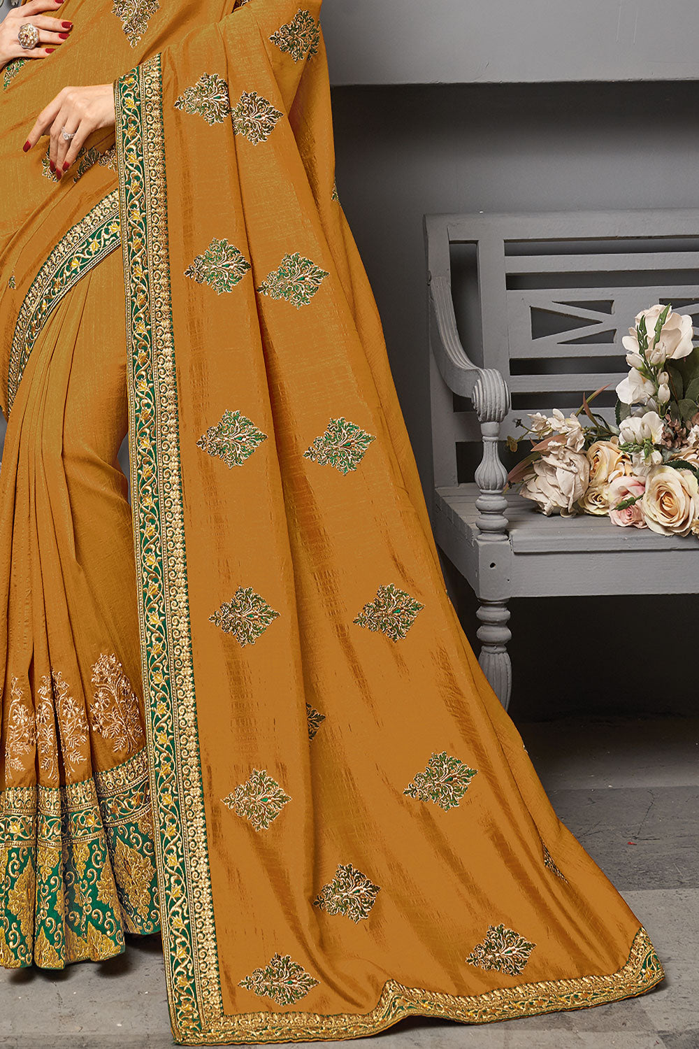 Saree Buta Mustard Embroidered Saree - view 3